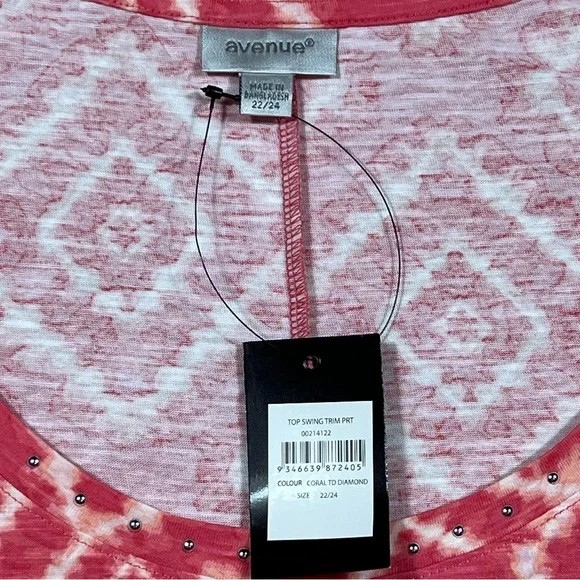 Avenue Swing Trim Print Top short sleeve coral Sz. 22/24 NWT - Picture 4 of 8